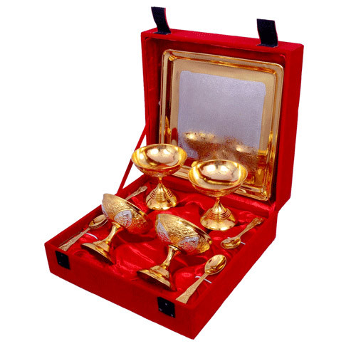 Brass Silver Gold Plated Ice Cream Set