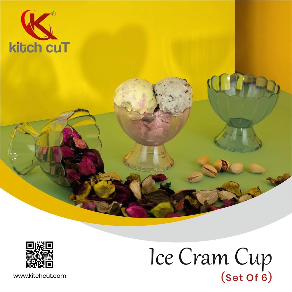 Transparent Plastic Ice Cream Cup 6 Pcs Set