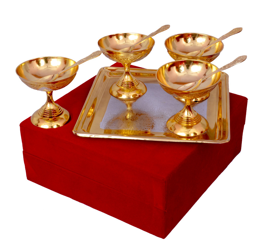 Jaipur Ace Silver & Gold Ice Cream Set Bowl, Size: 3.5 Inch Diameter
