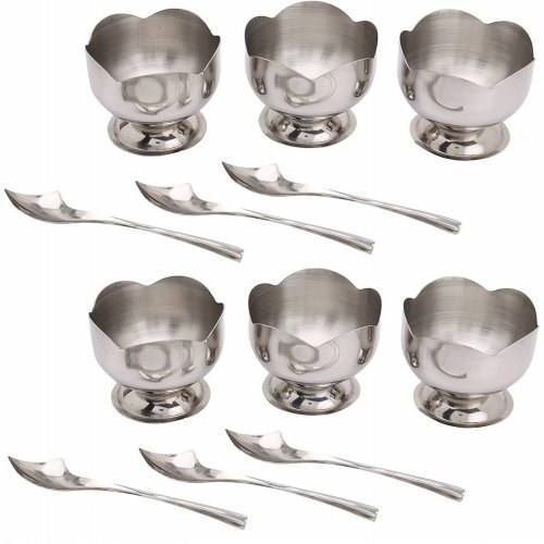Silver Steel Ice Cream Bowl Set (Set Of 6)
