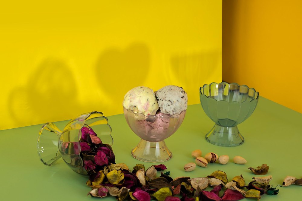 Round Glossy Glass Ice Cream Serving Bowl, 3 Pieces