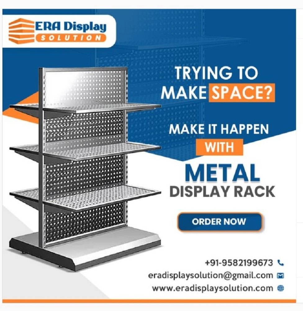 Mild Steel 4 Shelves Hardware Store Display Racks, For Showroom, Wall Mounted