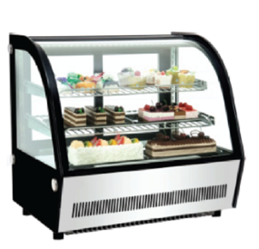 Macquino Black Table Top Hot Showcase Curve Glass, For Commercial