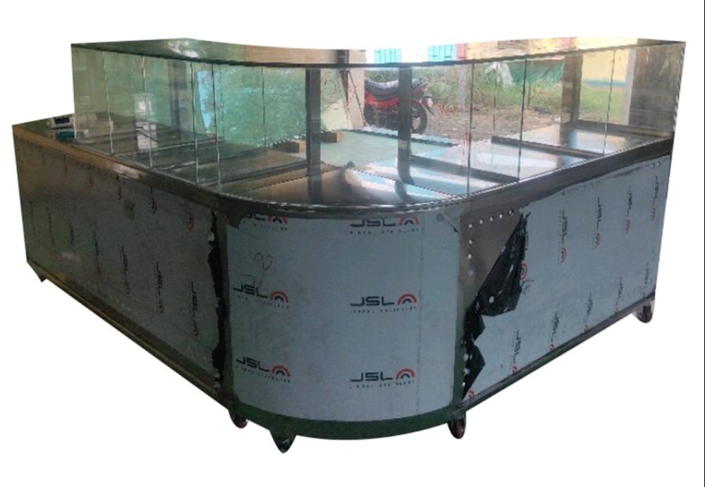 L Shape Band Glass Display Counter, For Catering