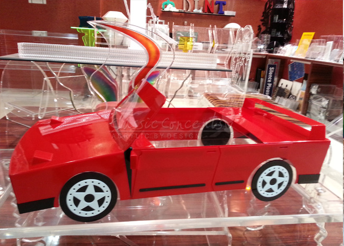 Red Acrylic Model Car Display Case, For Shop, 2 Shelves