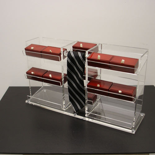 Brown Acrylic Clear Counter Top Tie Display Case, 4 Shelves