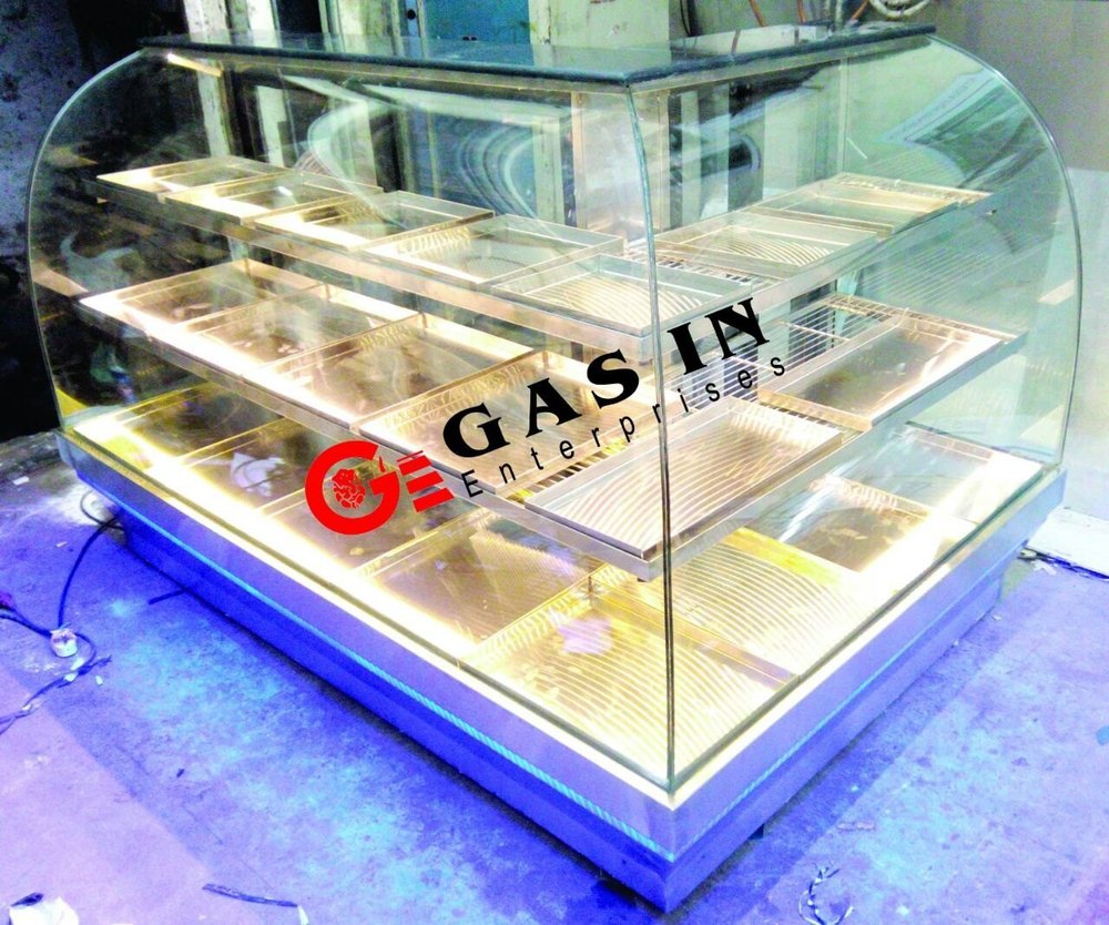 Glass Curved Food Display Counter, For Bakery