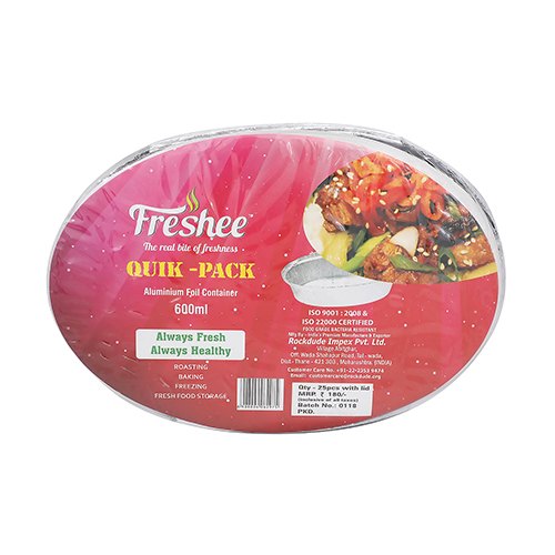 Freshee Oval 600 Ml Aluminium Foil Container, Size: 25 Pcs With Lid, For Food Packaging