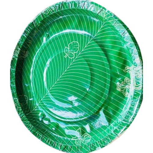 Green 14 Inch Round Leaf Print Paper Plate