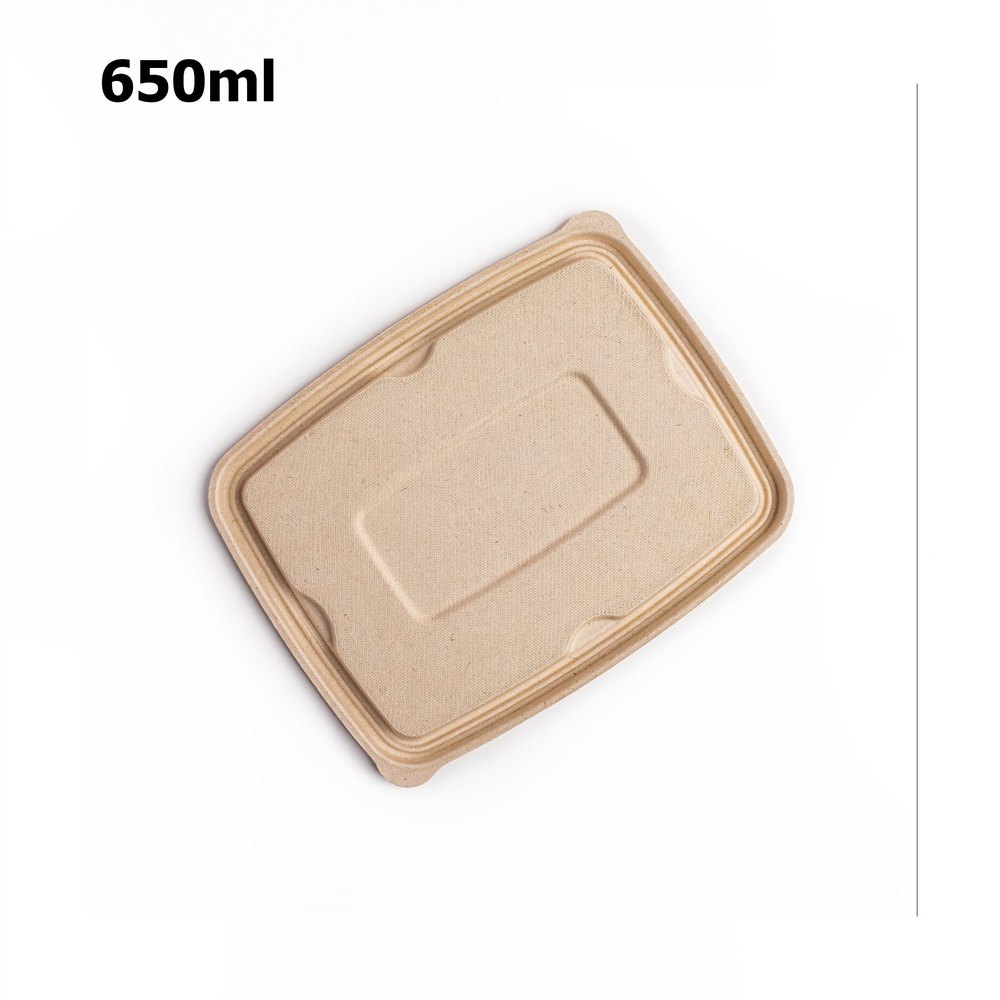 Sugarcane Bagasse 100% Anti Leak 650ml Disposable Biodegradable Rectangular Container Lid, For Packaging