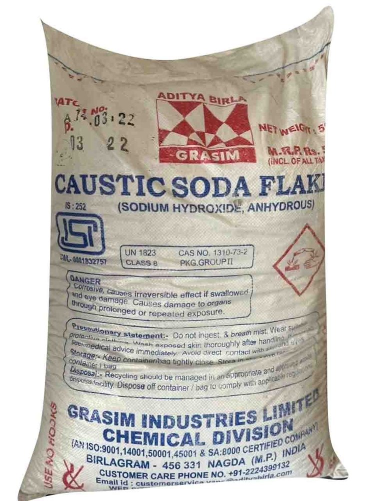 Industrial Grade 98% Caustic Soda Flakes, 25 Kg Bag, 1310-73-2
