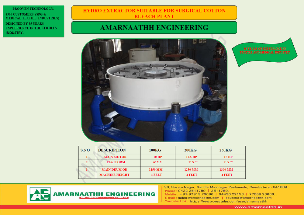 1.5 Hydro Extractor Machine For Absorbent Surgical Cotton Plant