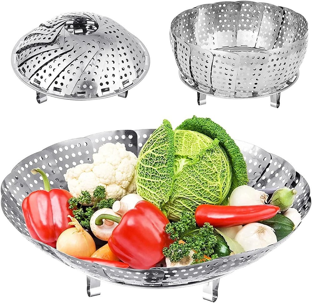 Steel Buffet Food Warmer Folding Vegetable Steamer Basket, For Home