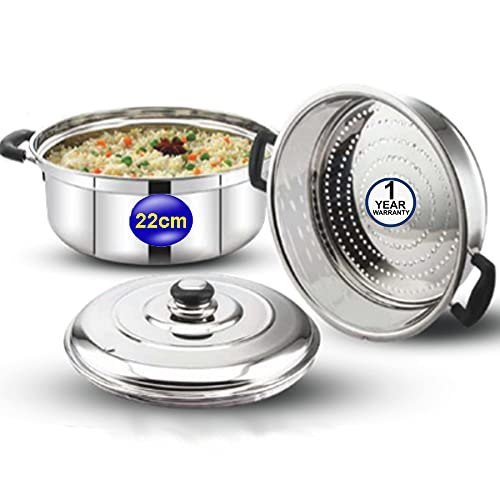 Blueberry\'\'s 22 cm Stainless Steel Steamer Pasta, Vegetable, Momo, Idli Maker Cooker Rice (Silver)