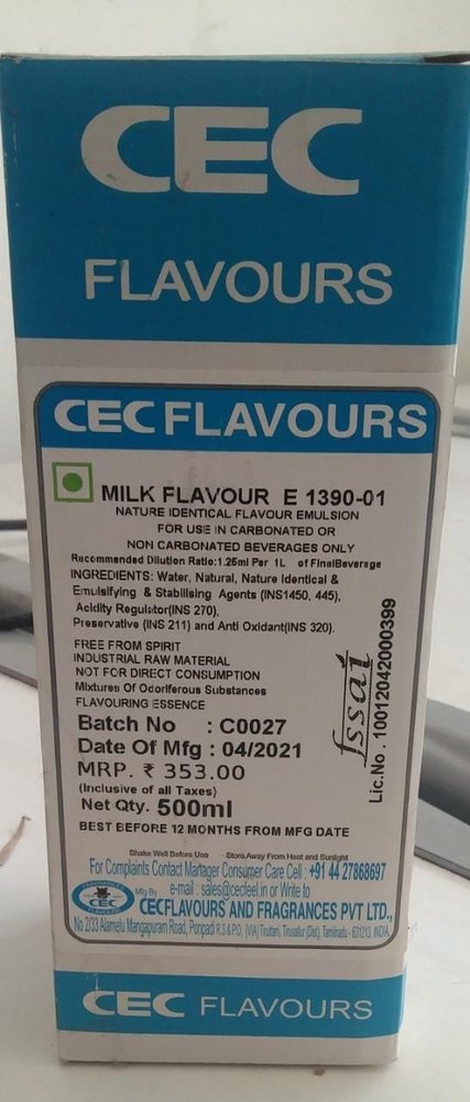 Liquid Milk Flavours Emulsion, Packaging Type: Bottle, Packaging Size: 500ml