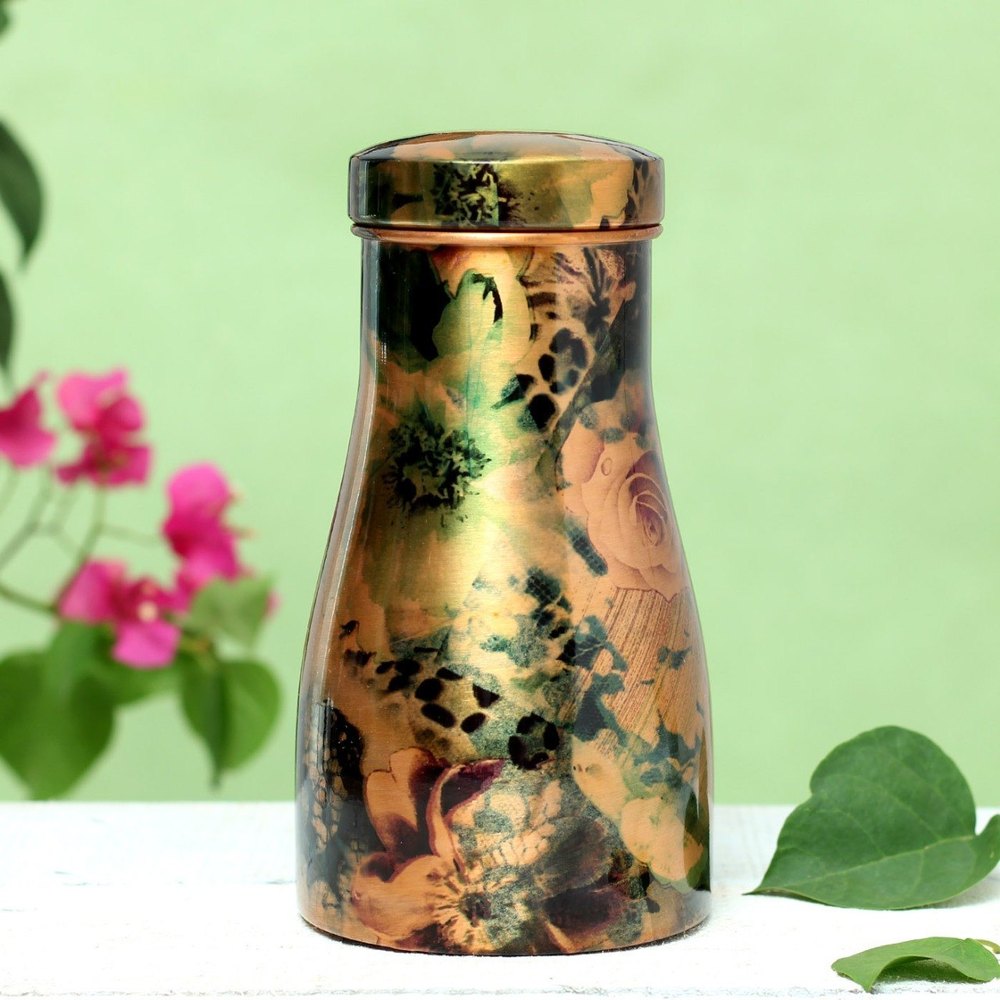 Standard Brown And Black Printed Copper Bottle, Capacity: 1l, Screw