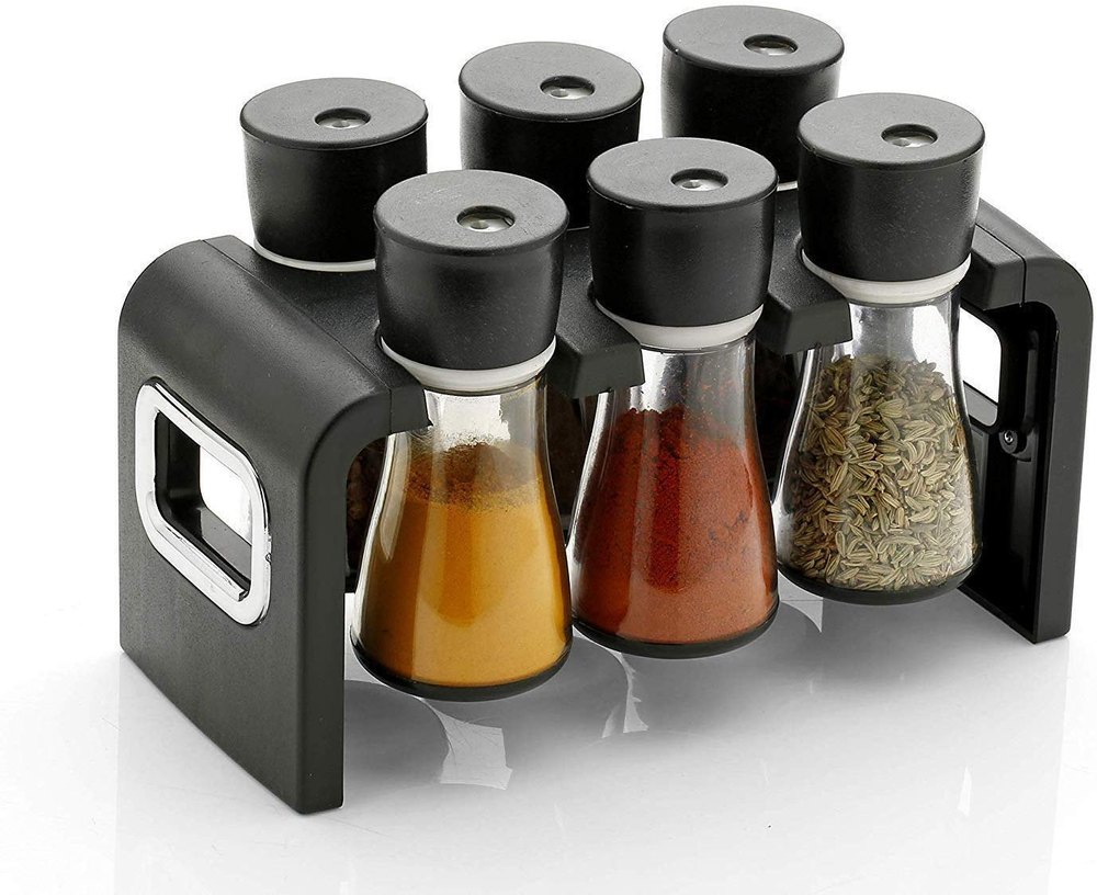 Black 6 Pcs Spice Jar, For Storage Container