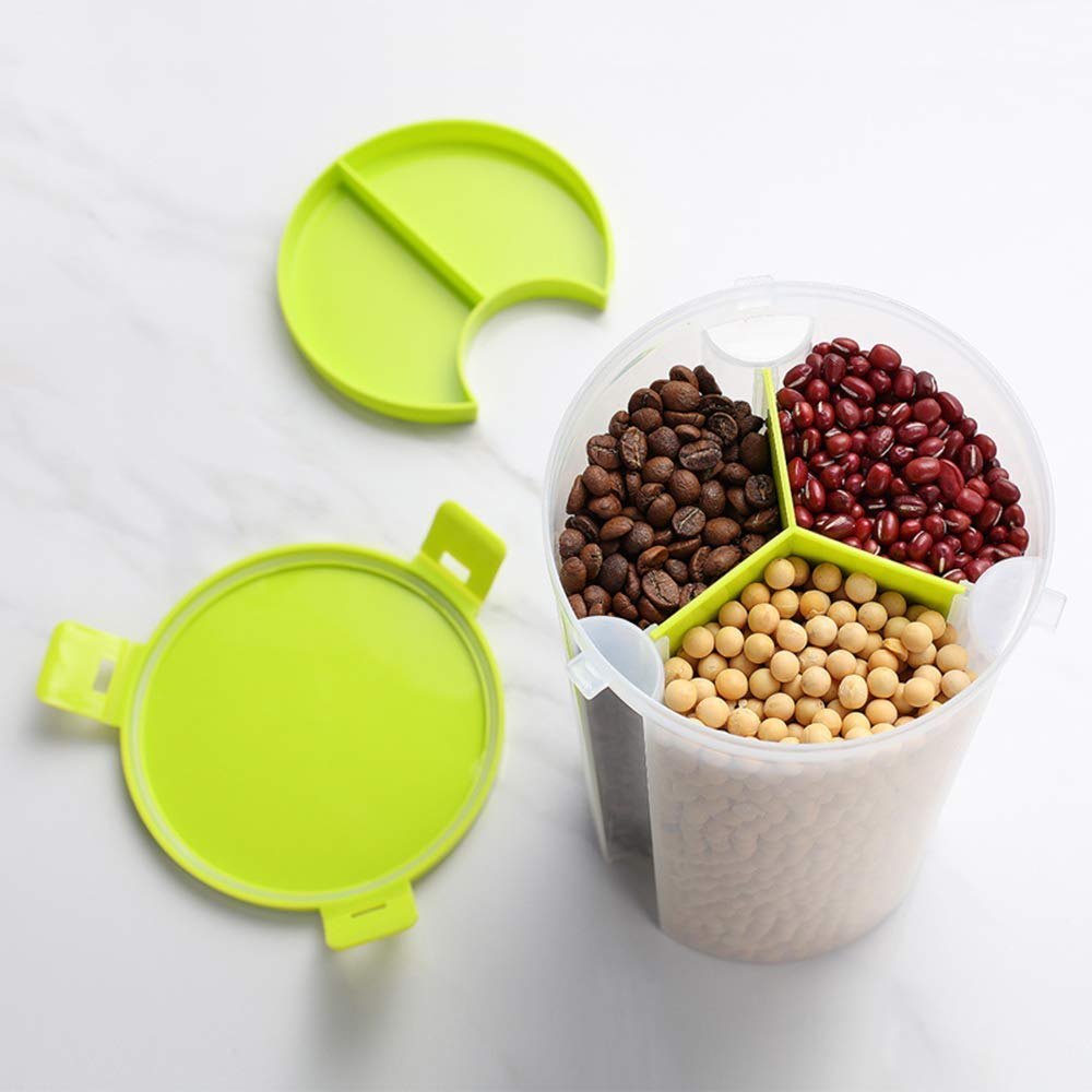 Transparent Round 3 Section Lock Food Storage Dispenser - 3 Section Container Jar, Size/Dimension: 12 X 12 X 8 Centimeters