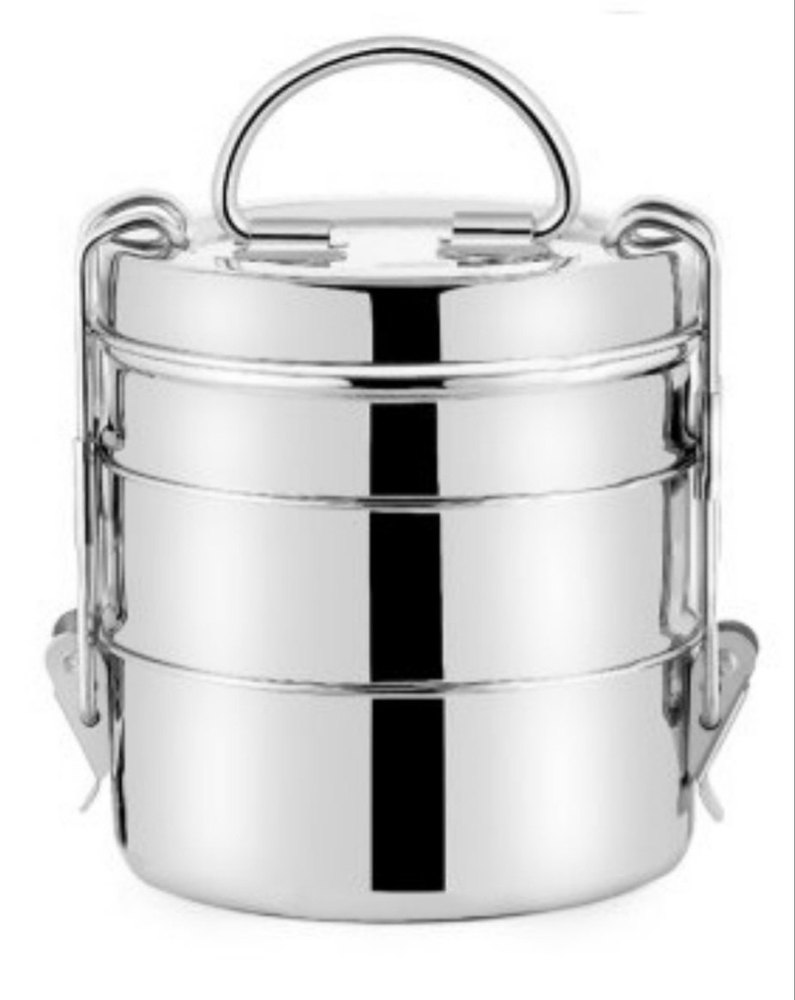 Polished Round, Square Stainless Steel Lunch Box, For Home, Restaurant, 1 SS containers