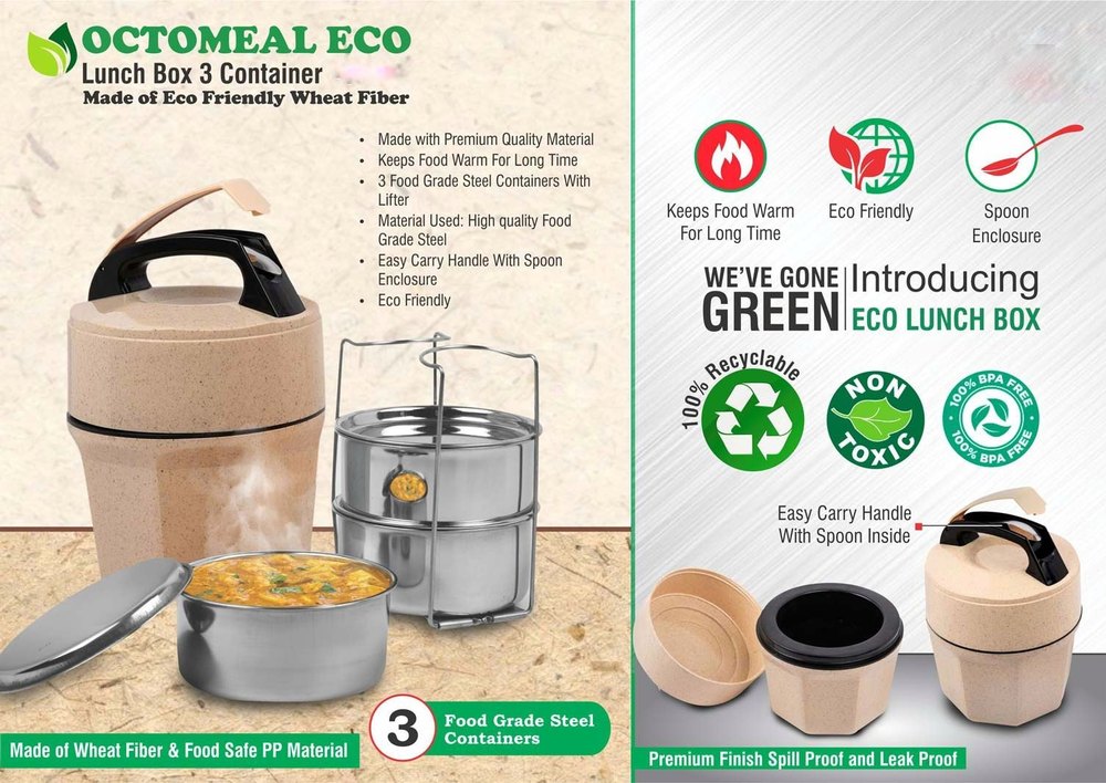 Natural Octomeal Lunch Box 3 Container Steel