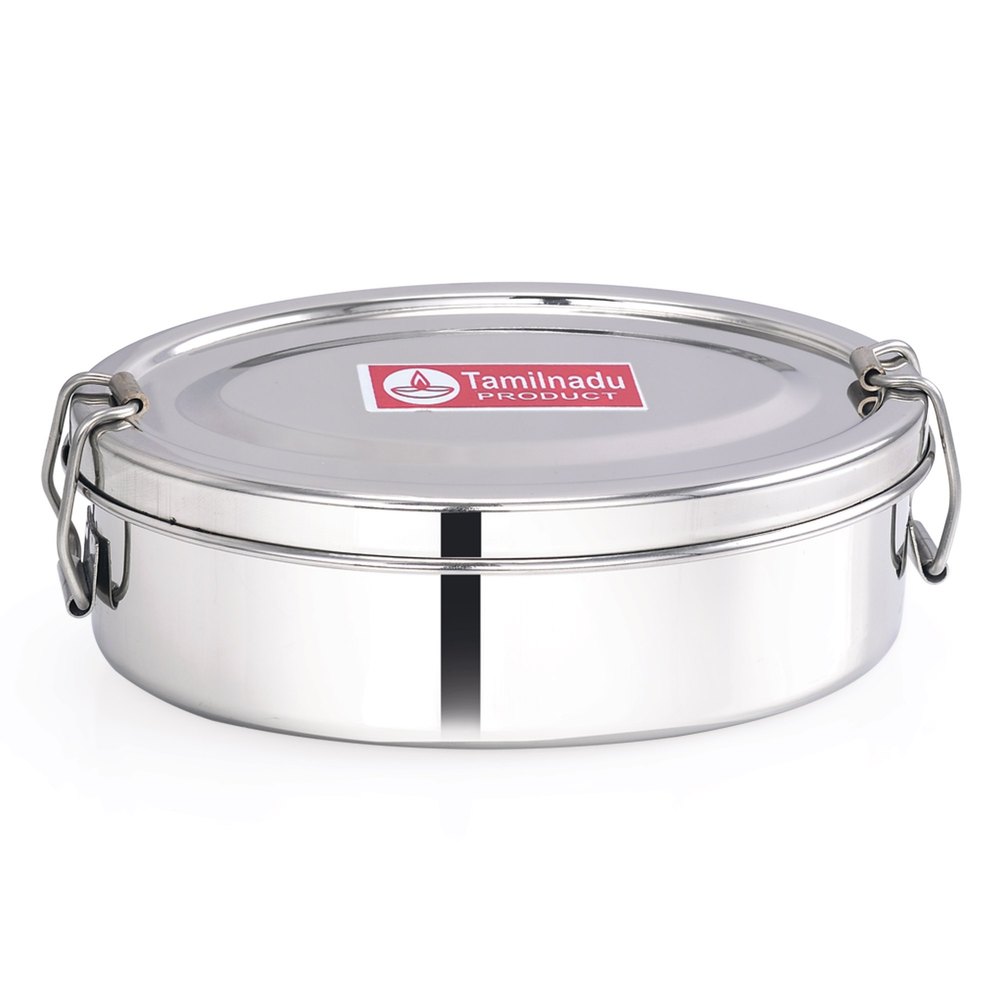 Stainless Steel Oval Shaped Lunch Box with Steel Separator Plate and Locking Clip System