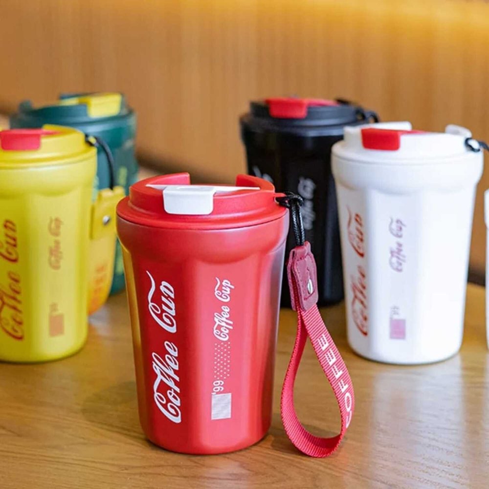 Stainless Steel Insulated Thermal vacuum Coffee Cup With Strap - Airtight - 380 ML