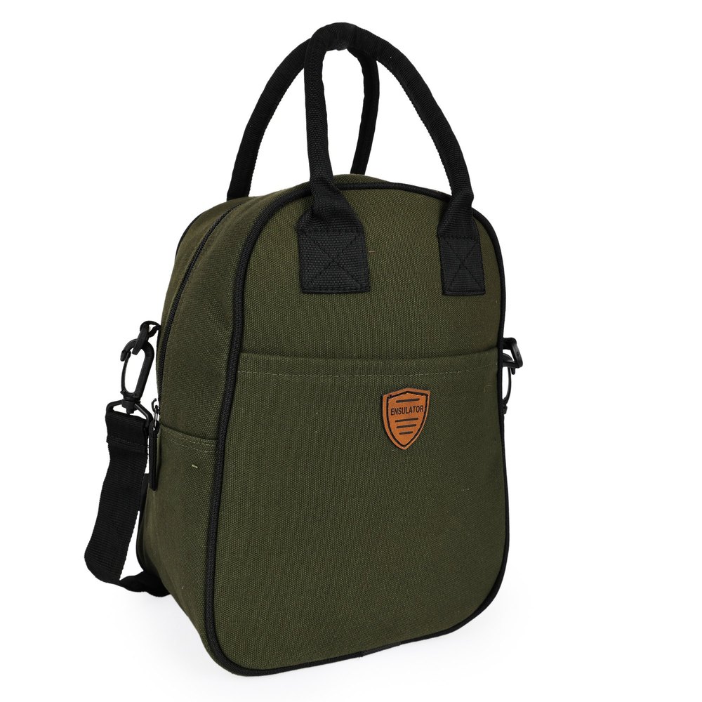 Insulated Sling Canvas Lunch Bag with Bottle Holder, For Office
