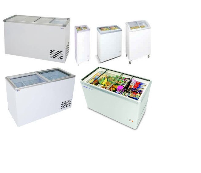 Half White Metal Horizontal And Glass Top Freezer