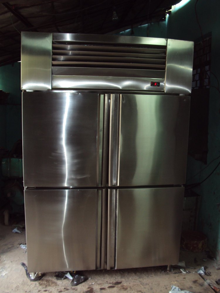 Silver Stainless Steel Four Door Fridge, For Commercial, Top Freezer