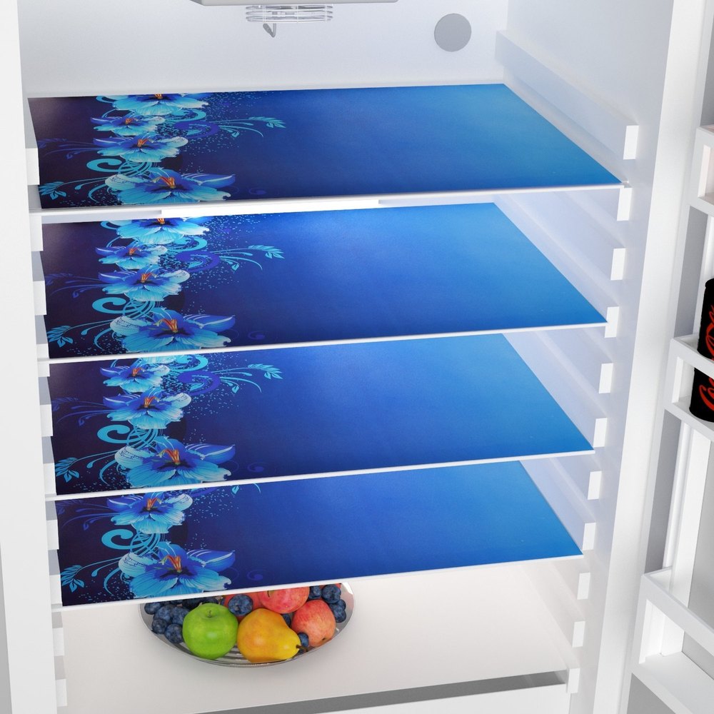 1 Blue Flower Printed Fridge Mat, Shape: Rectangular