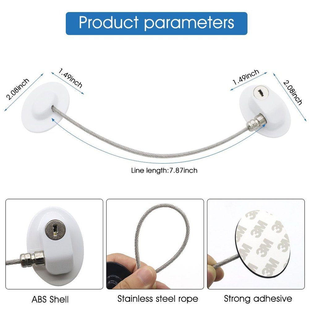 Safety Door Locks for Cupboard, Cabinets, Fridge, Child Security Locks, Adhesive, Residue-Free