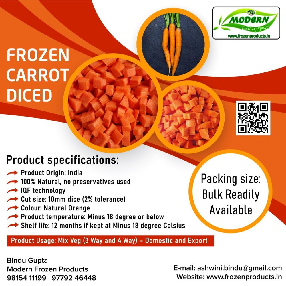 A Grade Frozen Carrot, Gunny Bag, Packaging Size: 30kg