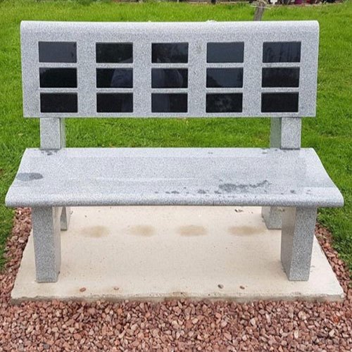 Antique 3 Seater Granite Garden Bench, With Backrest