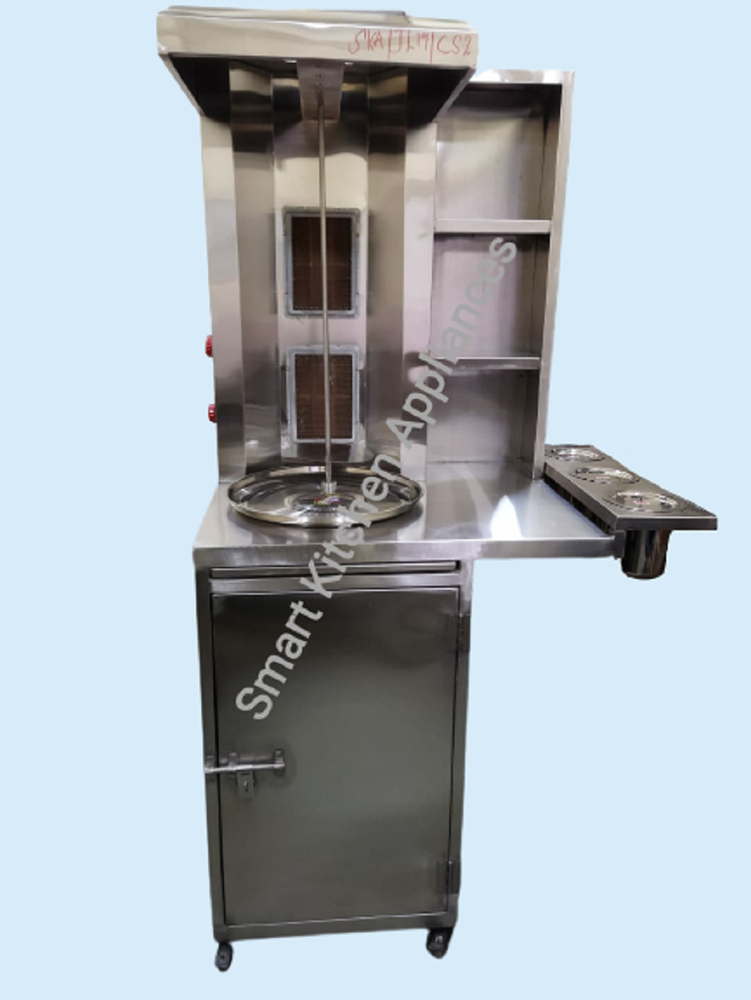 Silver Stainless Steel Compact Size Full Shawarma Machine With 2 Imported Burners