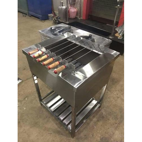 Silver Charcoal Grill Stainless Steel Barbeque Machine, For Grilling