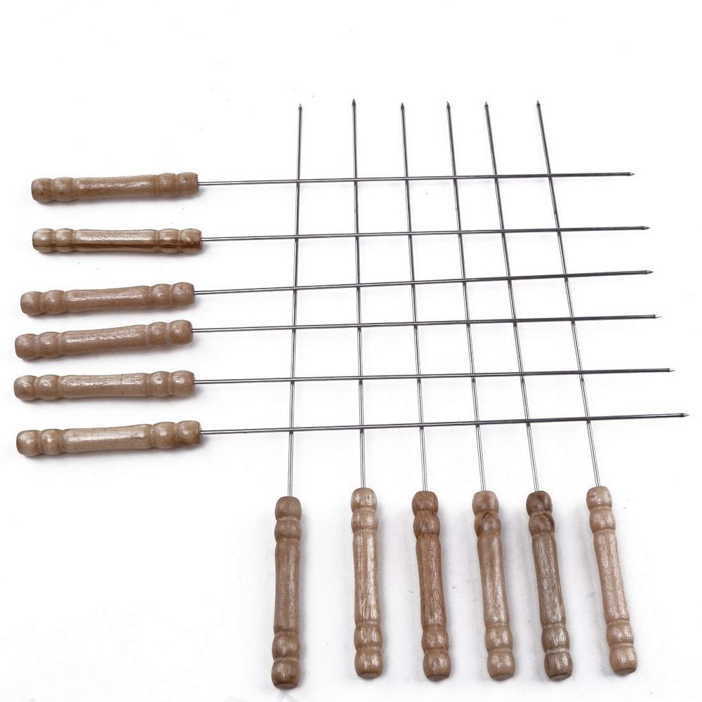Mix Color Stainless Steel Barbeque Sticks with Wooden Handle Set of 12 Pcs, For Tandoor, Model Name/Number: Bbq