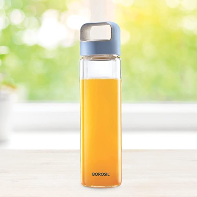 Borosil Glass Water Bottle with Handle 550ml (Transparent), Set of 1