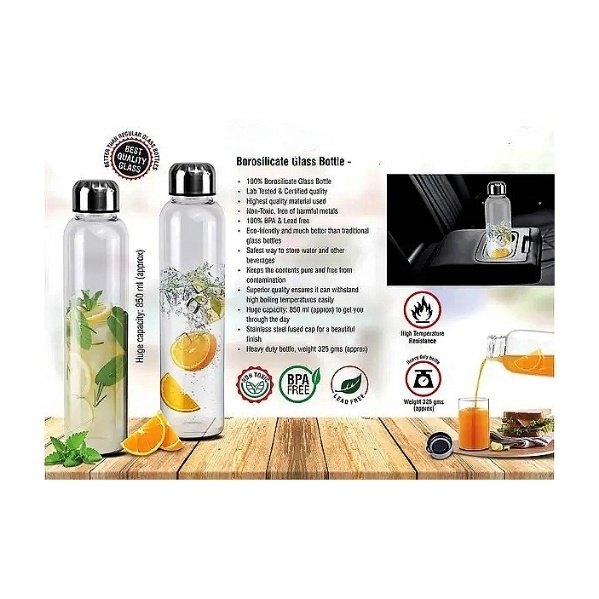 Round Transparent Borocilicate Glass Bottle, Fused Cap, Size: 850 ml