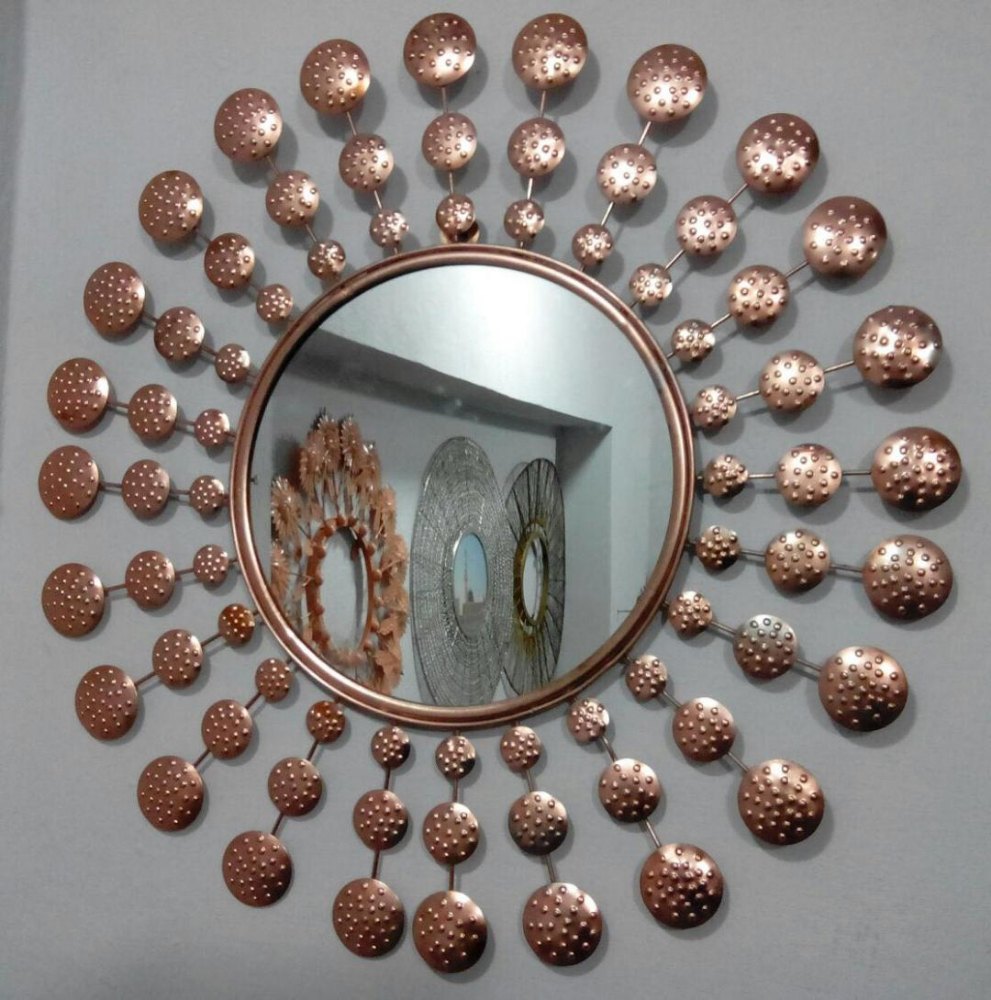 Copper Iron Wall Hammered Mirror, Mirror Shape: Round