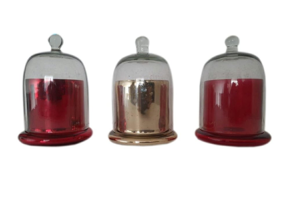 Red, Silver And White Cylindrical Glass Dome, For Decoration