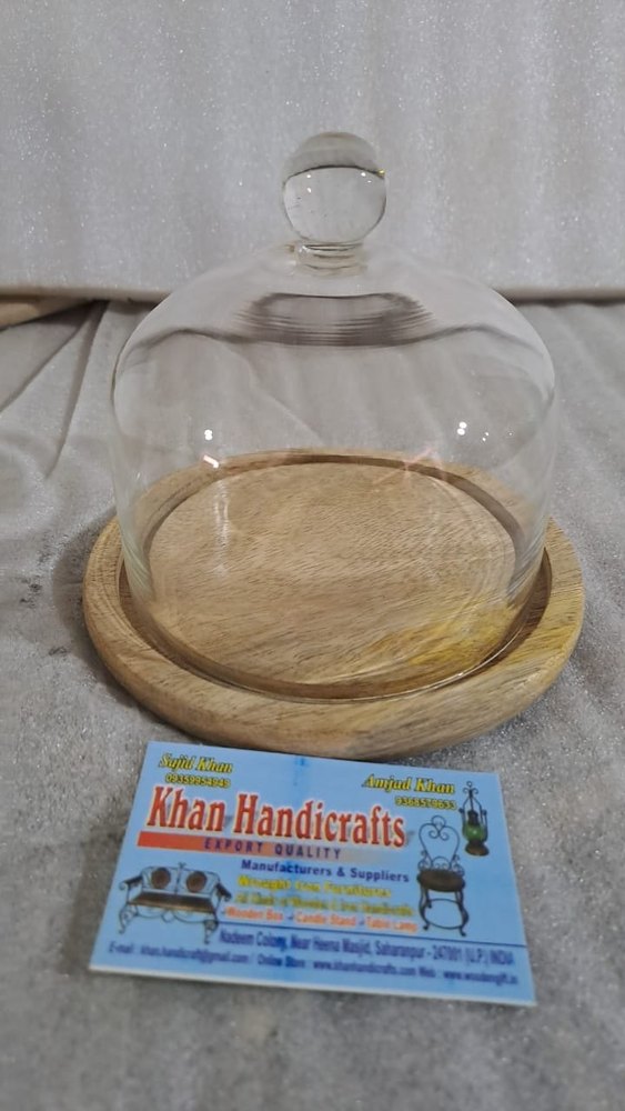 clear Wooden Glass Dome With Base, For Restaurant, 4.5 Inch Dia Height 4 Inch