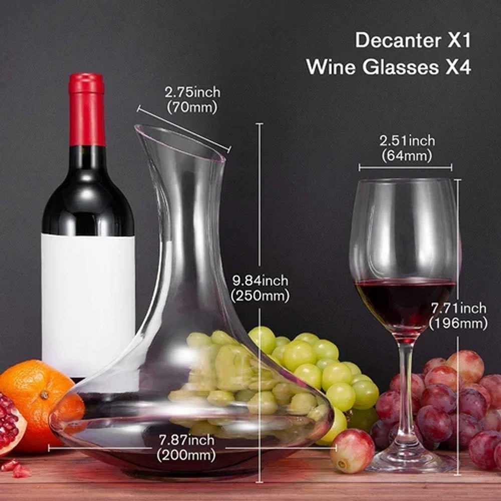 Transparent Decanter Wine Glass Set 1.8 Ltr 315 Ml, Cubic, Size: 19.8 X 5.1 X 24.9 Centimeters