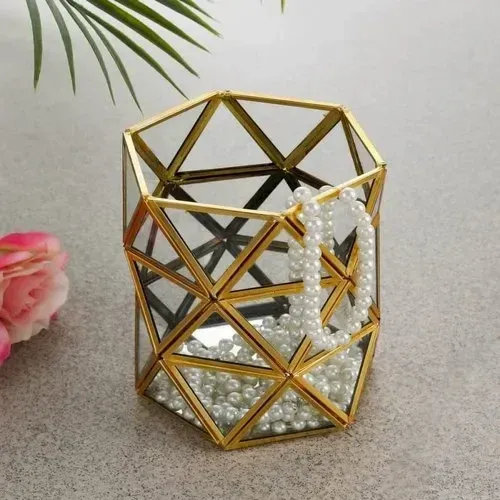Cylindrical Metal Geometric Jewelry Box