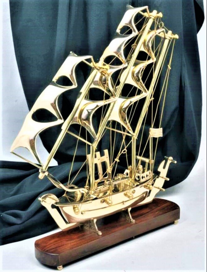 Golden Conical Brass Antique Ship, For Decoration