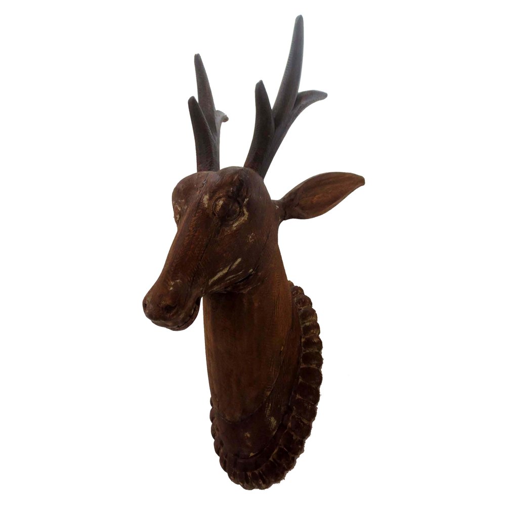 Antique Wooden Reindeer Face Wall Mask