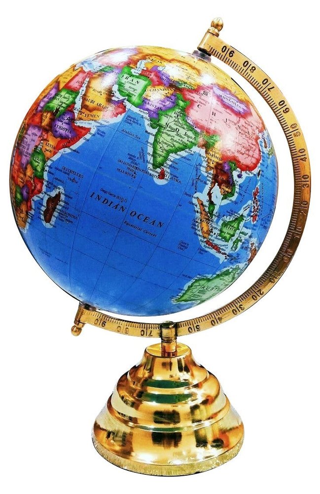 Brass Round Blue World Globe, For Decoration