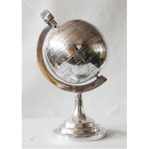 Silver Physical Map Aluminum World Globe, For Decoration