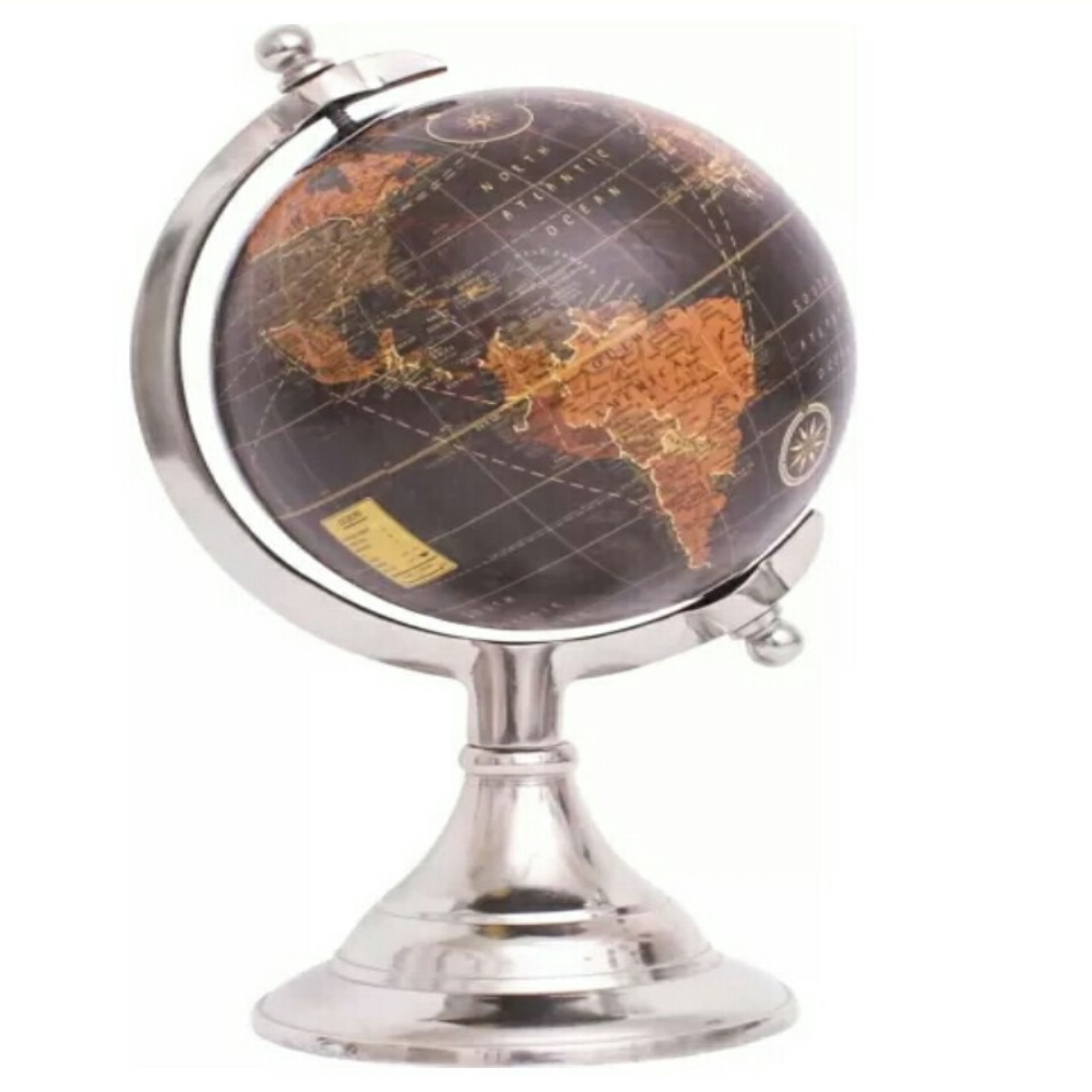 THG Raw Nickel Metal Globe Tabletop, For Office, Size: 8 Inch