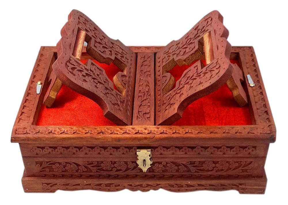 Wooden Rehal Box Holy Book for Reading Quran, Geeta, Guru Granth Sahib, Bible
