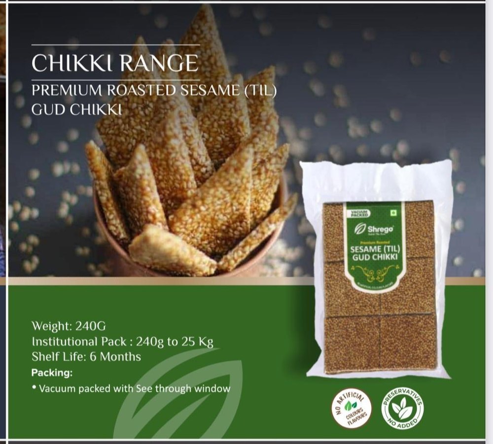 Shrego Jaggery Premium Roasted Sesame (Til) Gud Chikki , Till Chikki, , 6 Months, Packaging Size: 240g